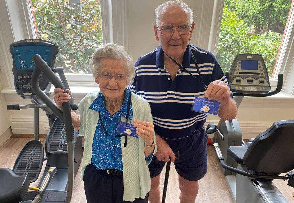 Kapara residents Yvonne and Fred showing off their fundraising laneyards for Make-A-Wish Foundation