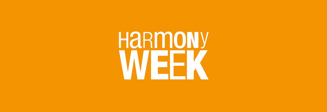 Harmony week banner, featuring signature orange colour.