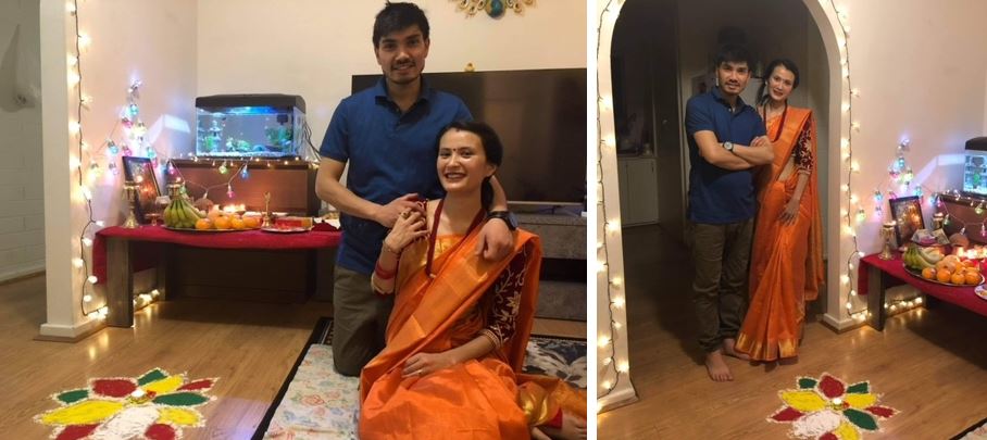 Mamata with her husband, celebrating Deepavali