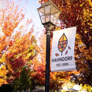 Hahndorf sign, autumn leaves