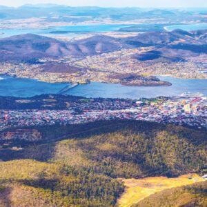 Tasmanian getaway, birdview over beautiful Tasmanian landscape