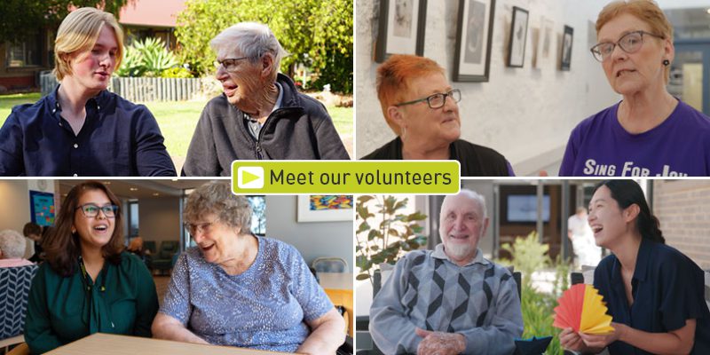 A collage of photos of ACH Group volunteers, encouraging people to watch volunteers stories