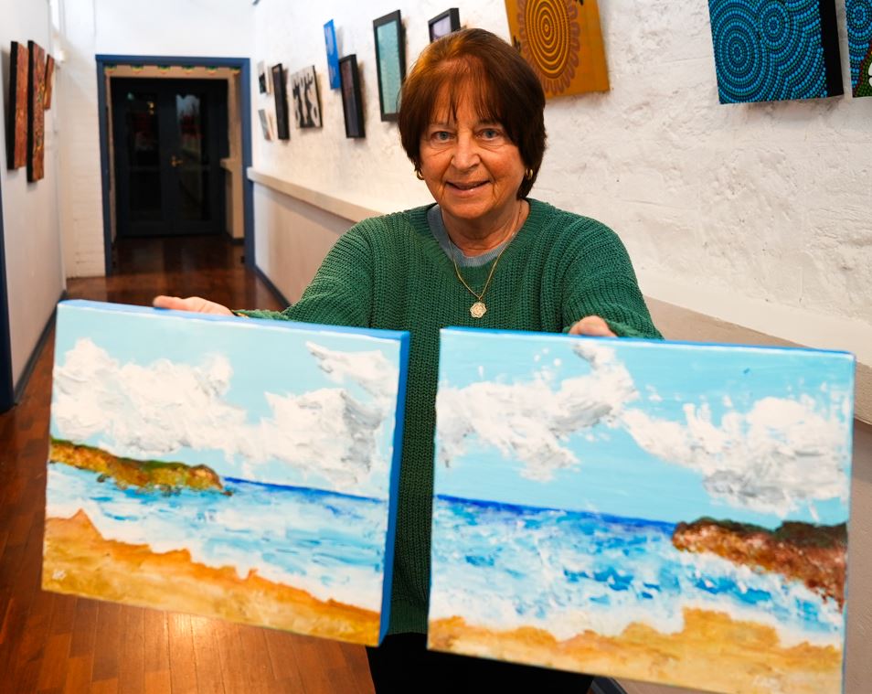 Lesley showcasing her SALA submissions