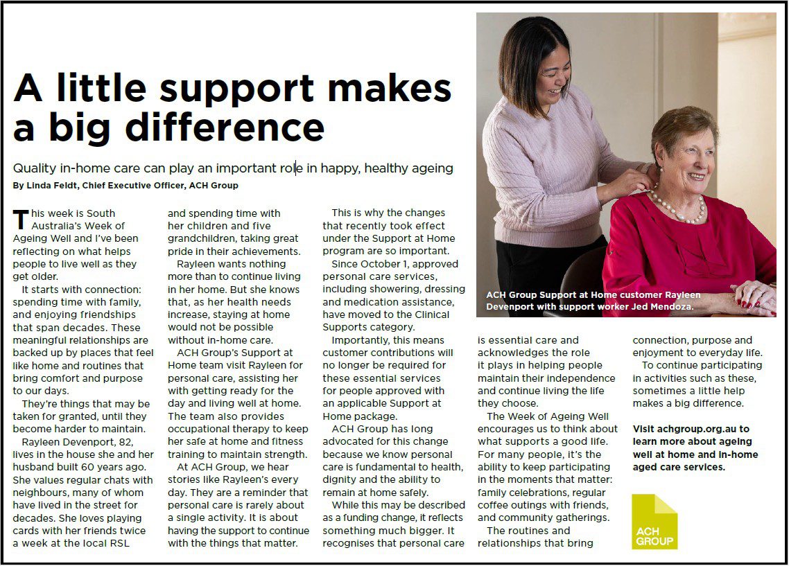 Sunday Mail article - A little support makes a big difference