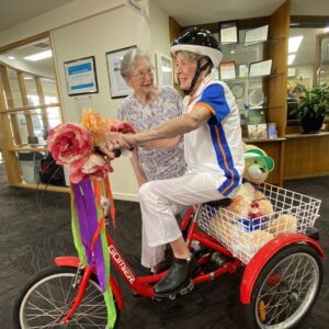 Resident at Highercombe enjoying the cycling challenge