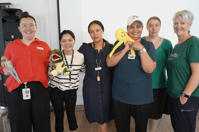 A shared moment from our time together, reflecting on mindfulness and connection. Originally a primary school teacher, Annie likes to use props in her session. She brought along ‘mindful’ Barbie plus used a dinosaur and other hand puppets and props to demonstrate the parts of our brain and what happens under stress.