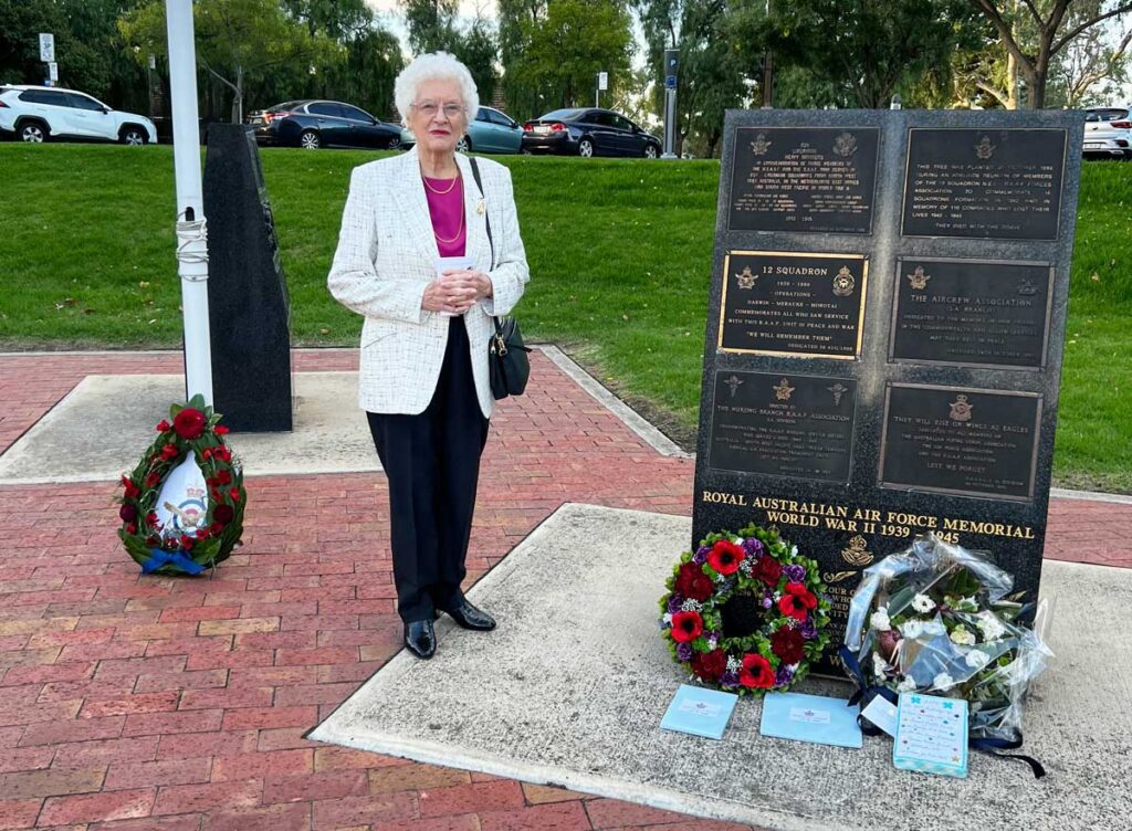 Last month, Lee was invited by the Families of Veterans to join other war widows at a sunset wreath laying ceremony at Torrens Parade Ground to mark the 105th anniversary of the RAAF